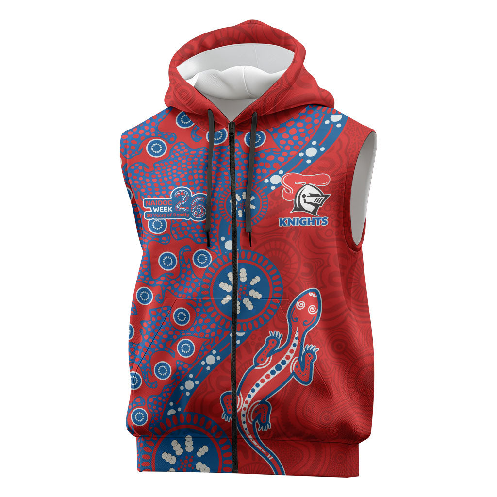 Newcastle Knights NAIDOC Week 2026 Sleeveless Zip Hoodie Aboriginal Lizard Dot Painting - 50 Years of Deadly