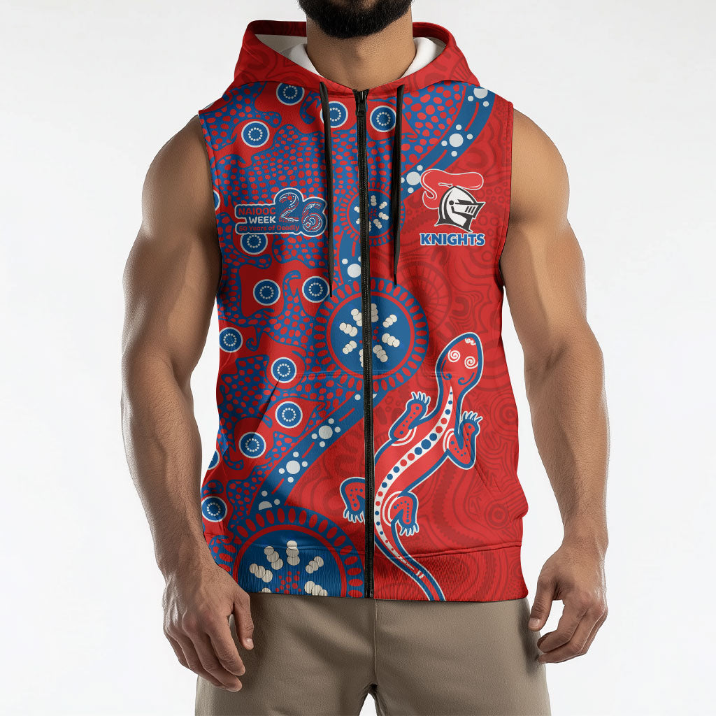 Newcastle Knights NAIDOC Week 2026 Sleeveless Zip Hoodie Aboriginal Lizard Dot Painting - 50 Years of Deadly