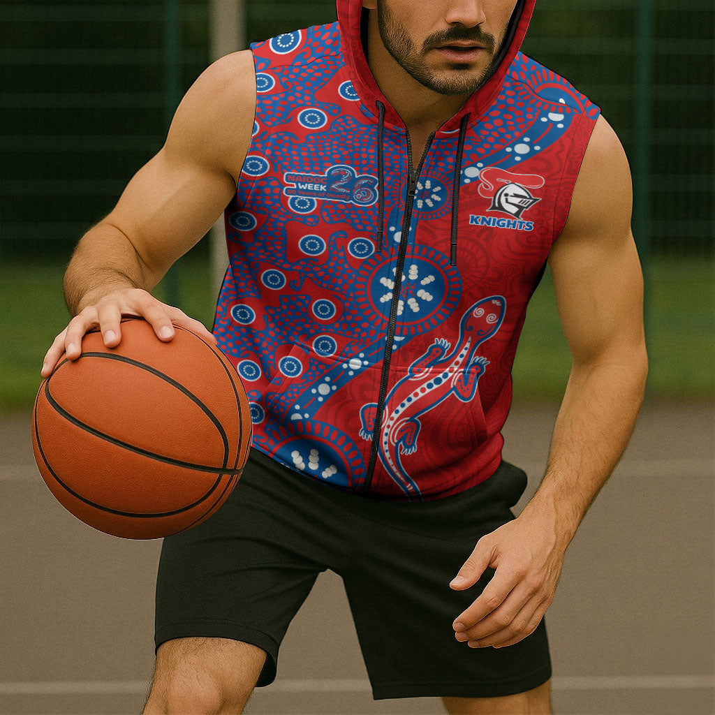 Newcastle Knights NAIDOC Week 2026 Sleeveless Zip Hoodie Aboriginal Lizard Dot Painting - 50 Years of Deadly