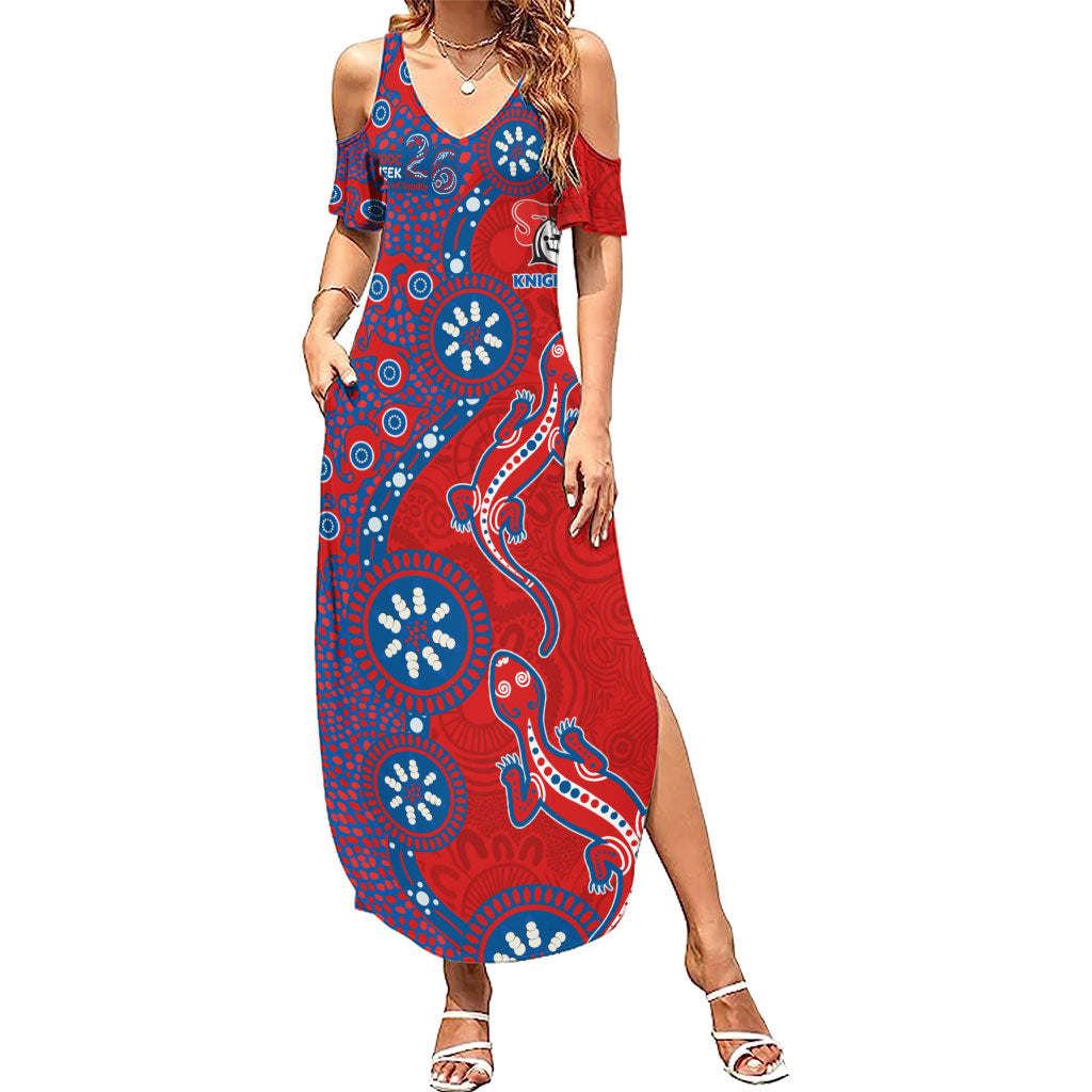 Newcastle Knights NAIDOC Week 2026 Summer Maxi Dress Aboriginal Lizard Dot Painting - 50 Years of Deadly