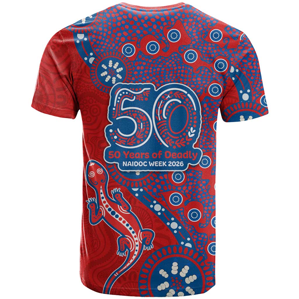 Newcastle Knights NAIDOC Week 2026 T Shirt Aboriginal Lizard Dot Painting - 50 Years of Deadly