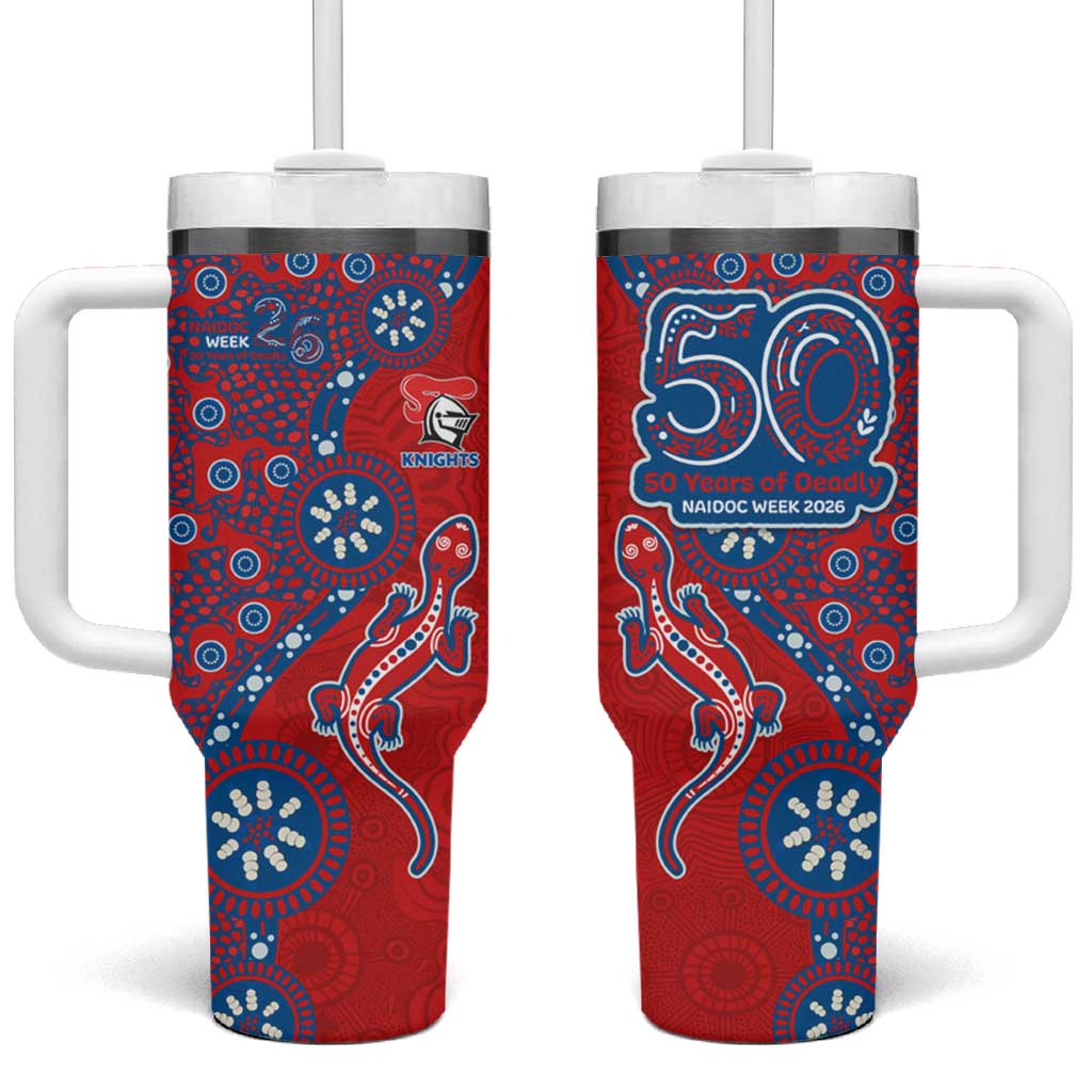 Newcastle Knights NAIDOC Week 2026 Tumbler With Handle Aboriginal Lizard Dot Painting - 50 Years of Deadly