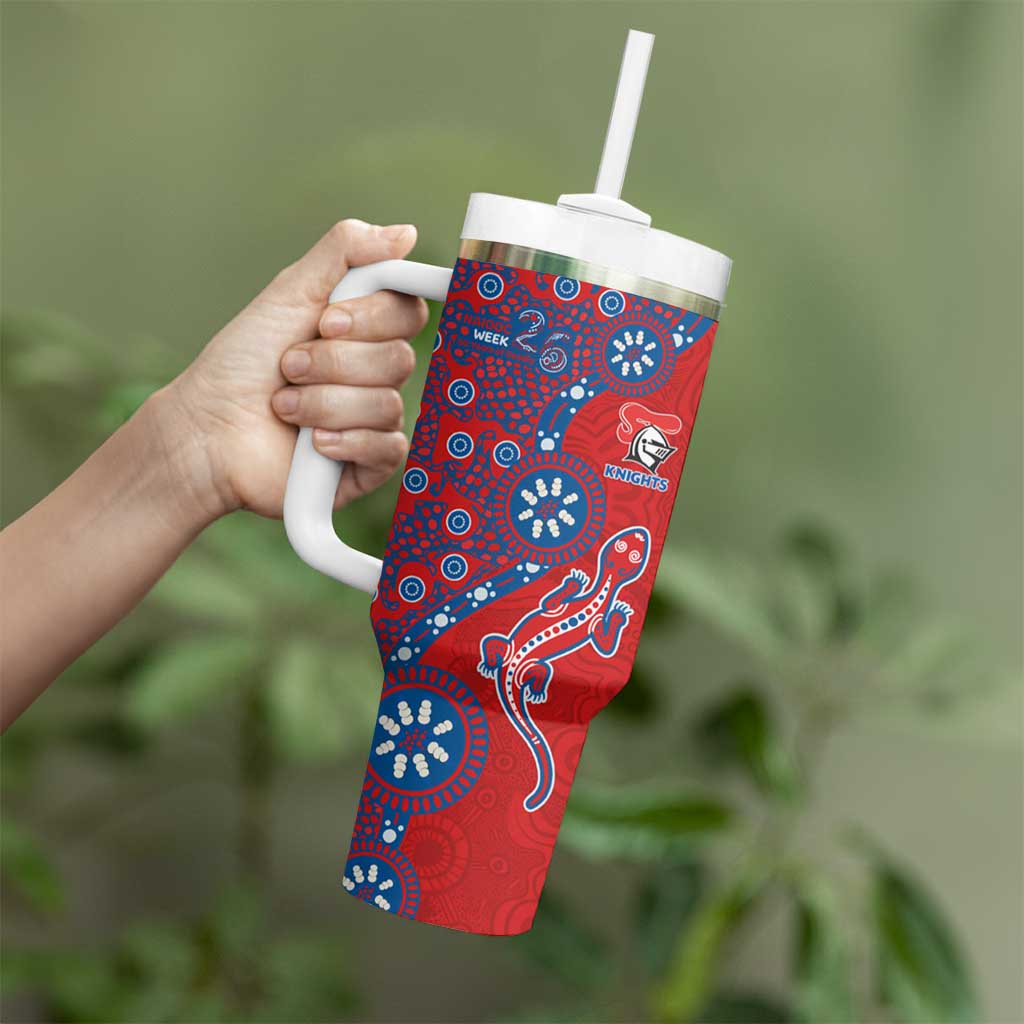 Newcastle Knights NAIDOC Week 2026 Tumbler With Handle Aboriginal Lizard Dot Painting - 50 Years of Deadly