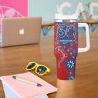 Newcastle Knights NAIDOC Week 2026 Tumbler With Handle Aboriginal Lizard Dot Painting - 50 Years of Deadly