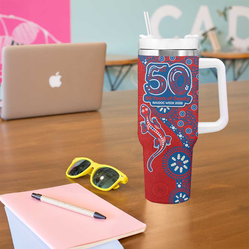 Newcastle Knights NAIDOC Week 2026 Tumbler With Handle Aboriginal Lizard Dot Painting - 50 Years of Deadly
