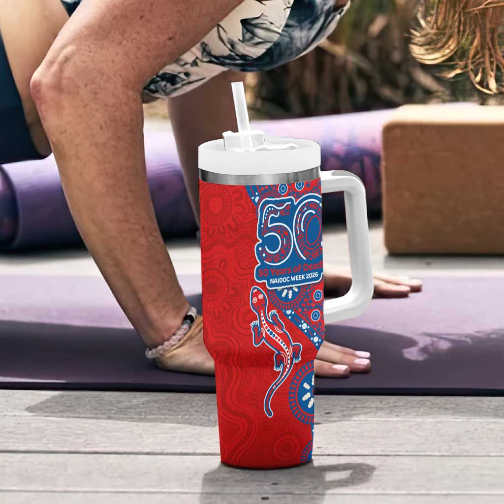 Newcastle Knights NAIDOC Week 2026 Tumbler With Handle Aboriginal Lizard Dot Painting - 50 Years of Deadly