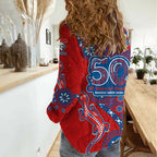 Newcastle Knights NAIDOC Week 2026 Women Casual Shirt Aboriginal Lizard Dot Painting - 50 Years of Deadly