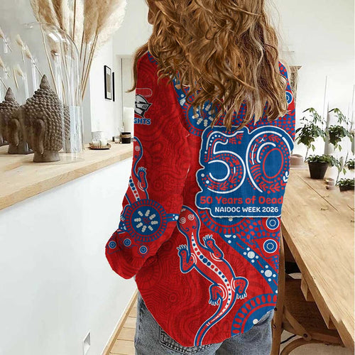 Newcastle Knights NAIDOC Week 2026 Women Casual Shirt Aboriginal Lizard Dot Painting - 50 Years of Deadly