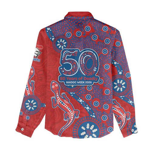 Newcastle Knights NAIDOC Week 2026 Women Casual Shirt Aboriginal Lizard Dot Painting - 50 Years of Deadly