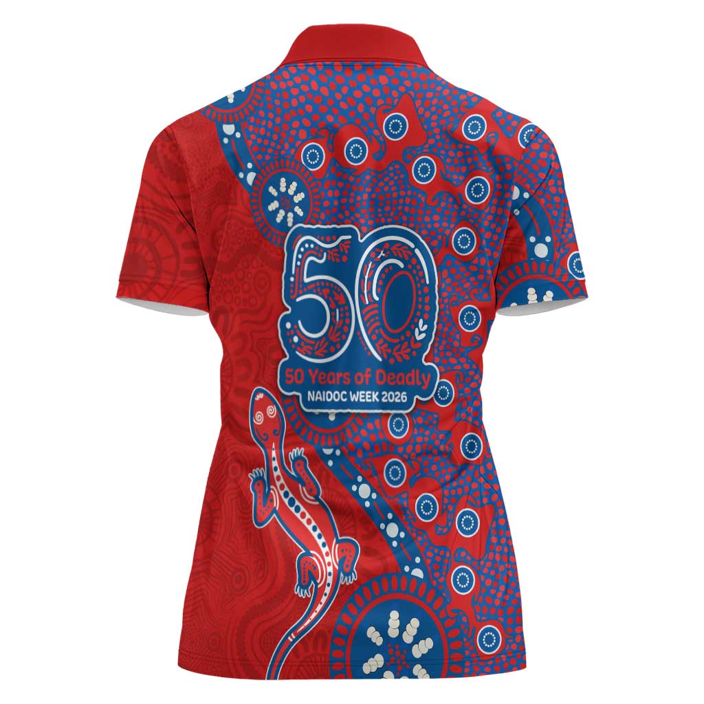 Newcastle Knights NAIDOC Week 2026 Women Polo Shirt Aboriginal Lizard Dot Painting - 50 Years of Deadly