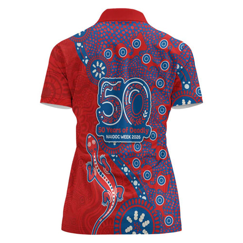 Newcastle Knights NAIDOC Week 2026 Women Polo Shirt Aboriginal Lizard Dot Painting - 50 Years of Deadly