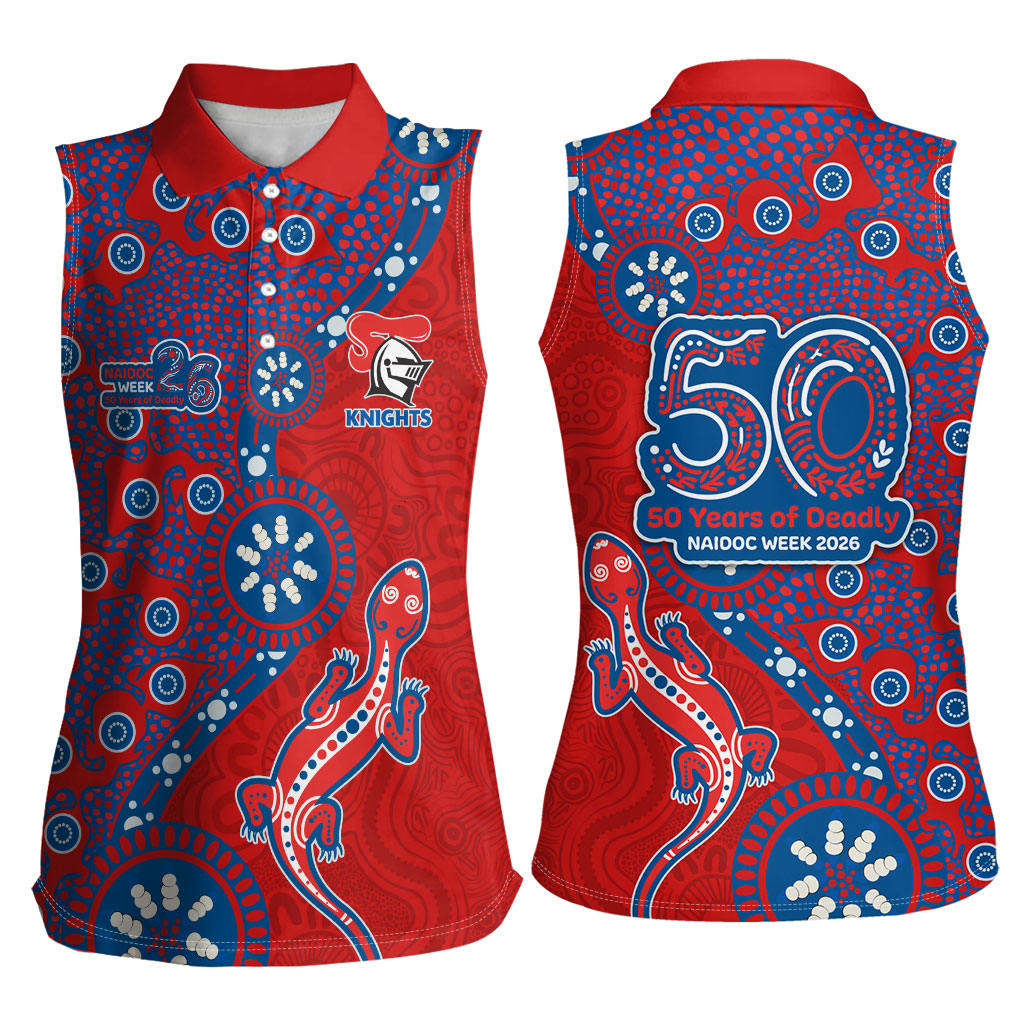 Newcastle Knights NAIDOC Week 2026 Women Sleeveless Polo Shirt Aboriginal Lizard Dot Painting - 50 Years of Deadly