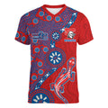 Newcastle Knights NAIDOC Week 2026 Women V-Neck T-Shirt Aboriginal Lizard Dot Painting - 50 Years of Deadly