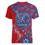 Newcastle Knights NAIDOC Week 2026 Women V-Neck T-Shirt Aboriginal Lizard Dot Painting - 50 Years of Deadly