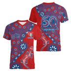 Newcastle Knights NAIDOC Week 2026 Women V-Neck T-Shirt Aboriginal Lizard Dot Painting - 50 Years of Deadly
