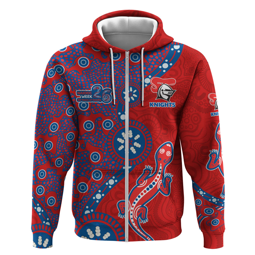 Newcastle Knights NAIDOC Week 2026 Zip Hoodie Aboriginal Lizard Dot Painting - 50 Years of Deadly