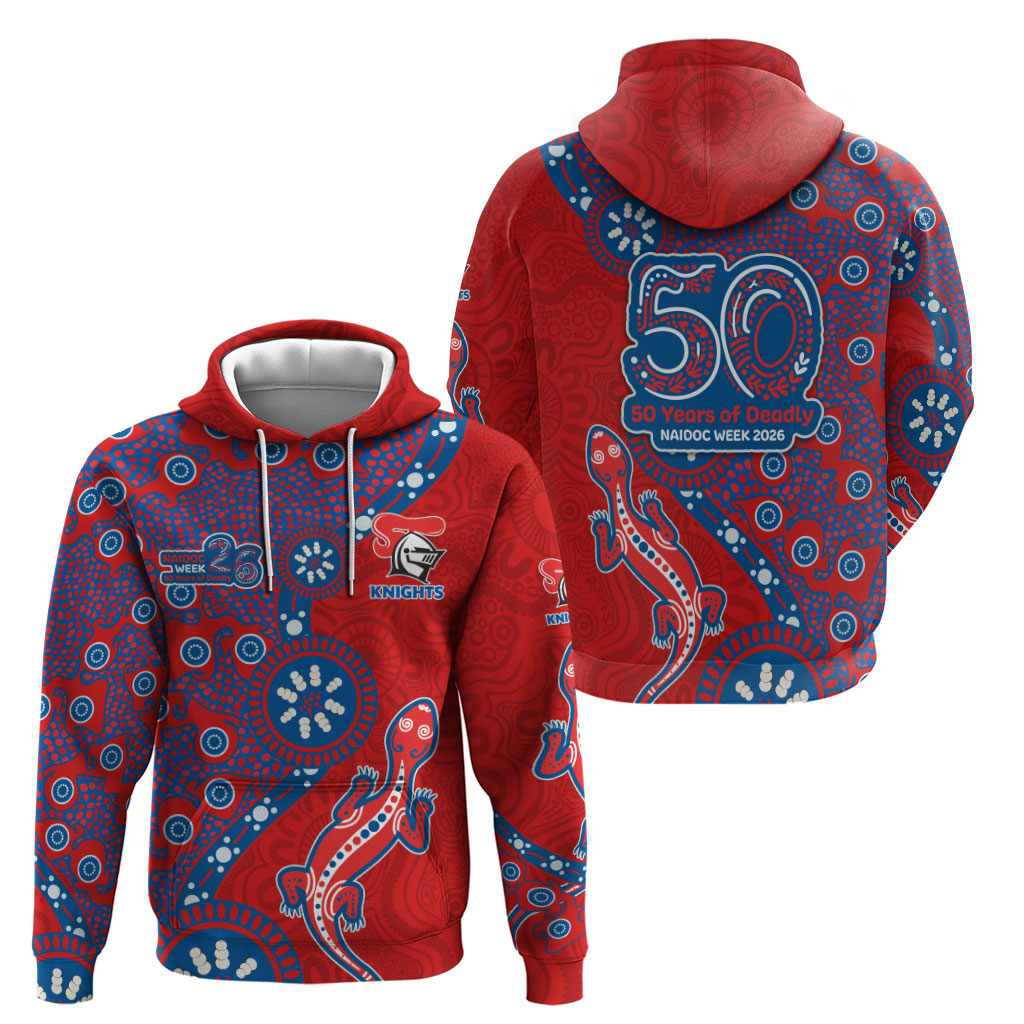 Newcastle Knights NAIDOC Week 2026 Zip Hoodie Aboriginal Lizard Dot Painting - 50 Years of Deadly