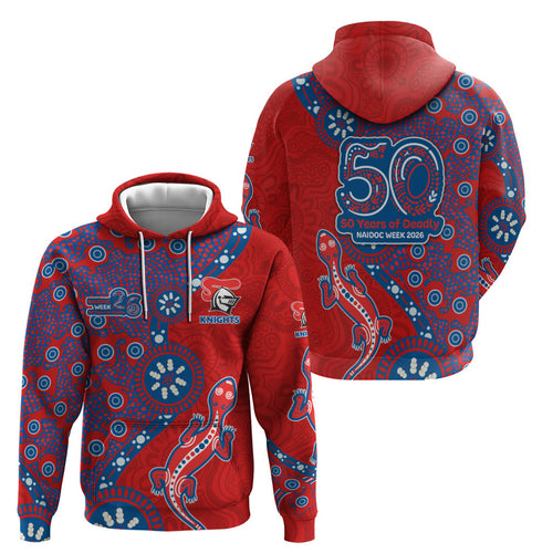 Newcastle Knights NAIDOC Week 2026 Zip Hoodie Aboriginal Lizard Dot Painting - 50 Years of Deadly