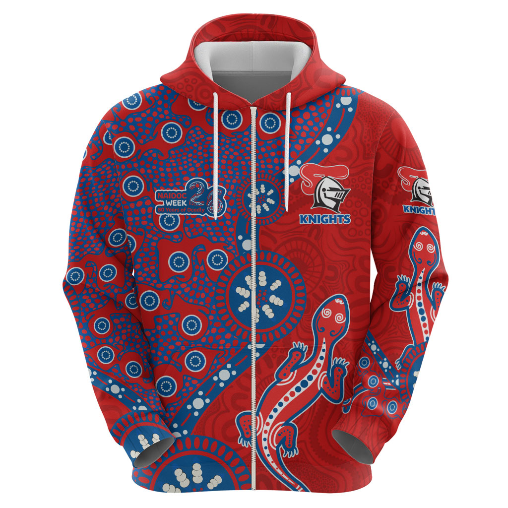 Newcastle Knights NAIDOC Week 2026 Zip Hoodie Aboriginal Lizard Dot Painting - 50 Years of Deadly
