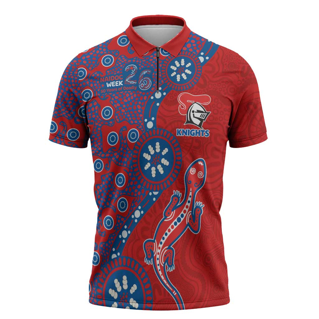 Newcastle Knights NAIDOC Week 2026 Zipper Polo Shirt Aboriginal Lizard Dot Painting - 50 Years of Deadly