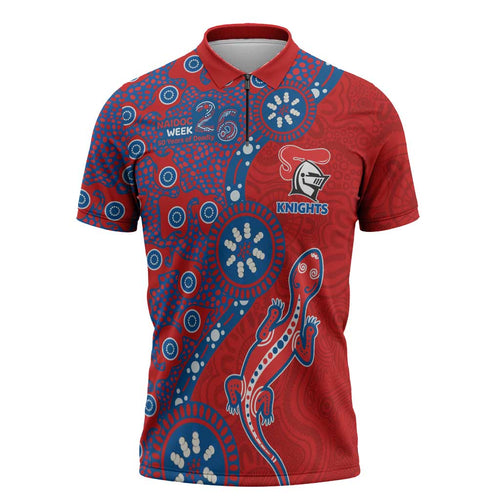 Newcastle Knights NAIDOC Week 2026 Zipper Polo Shirt Aboriginal Lizard Dot Painting - 50 Years of Deadly