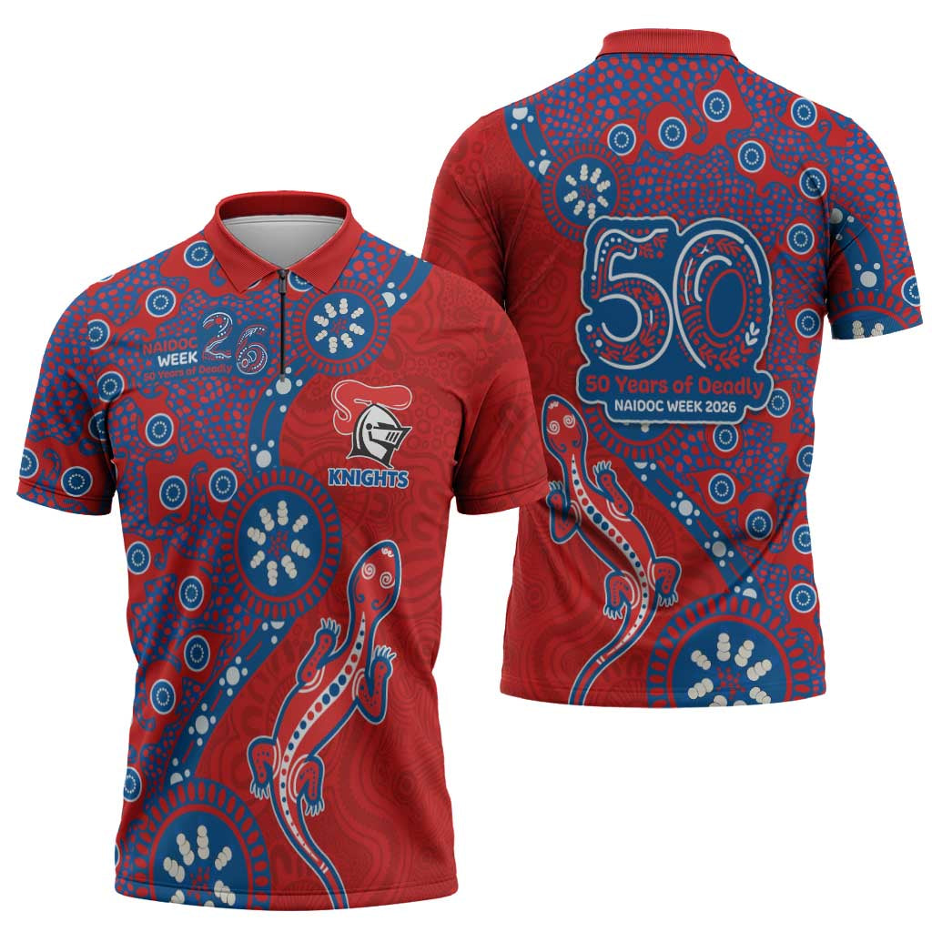 Newcastle Knights NAIDOC Week 2026 Zipper Polo Shirt Aboriginal Lizard Dot Painting - 50 Years of Deadly