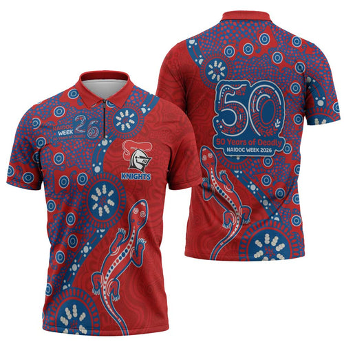 Newcastle Knights NAIDOC Week 2026 Zipper Polo Shirt Aboriginal Lizard Dot Painting - 50 Years of Deadly