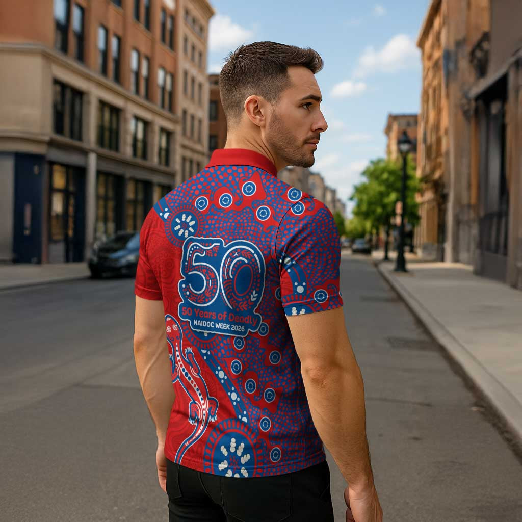 Newcastle Knights NAIDOC Week 2026 Zipper Polo Shirt Aboriginal Lizard Dot Painting - 50 Years of Deadly
