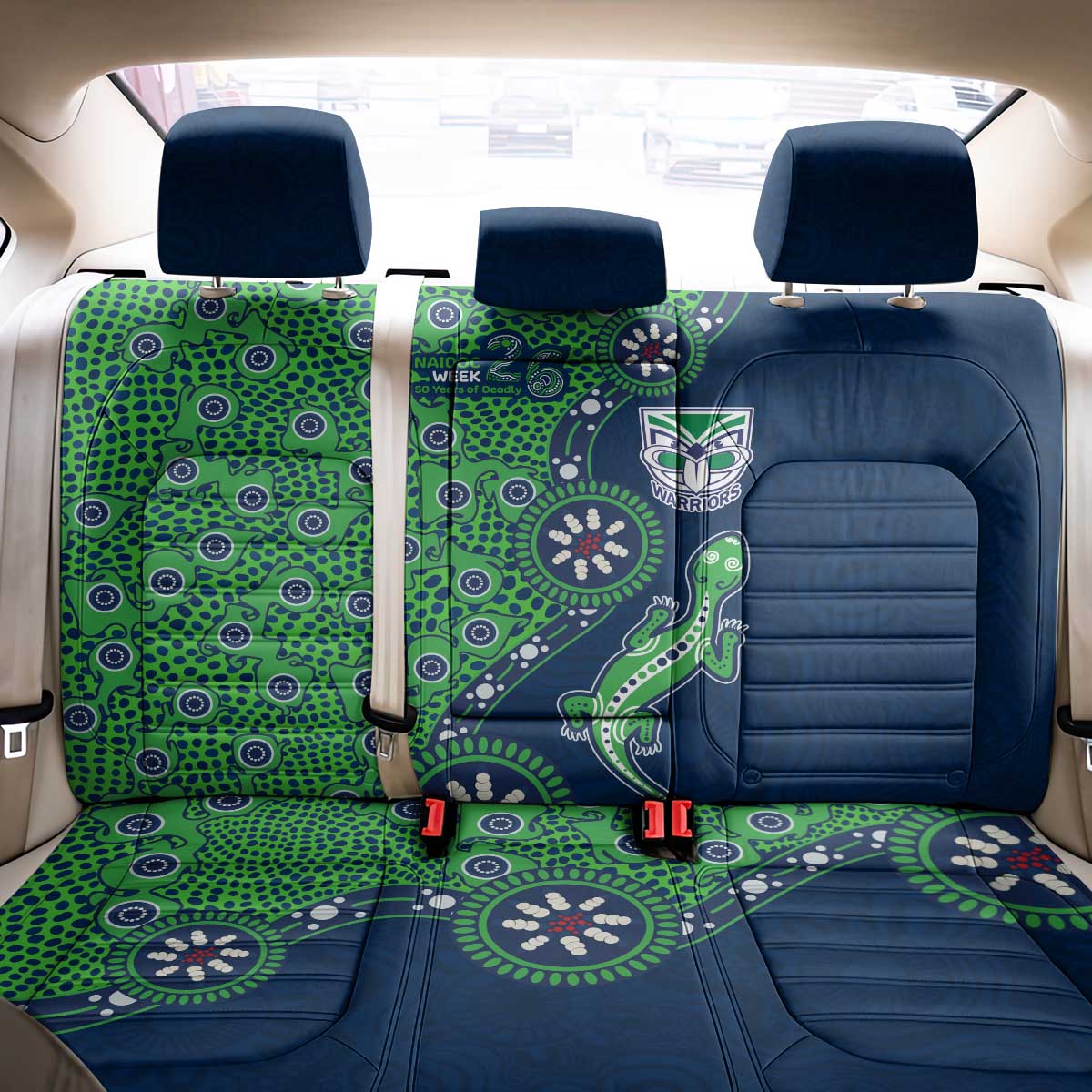 New Zealand Warriors NAIDOC Week 2026 Back Car Seat Cover Aboriginal Lizard Dot Painting - 50 Years of Deadly