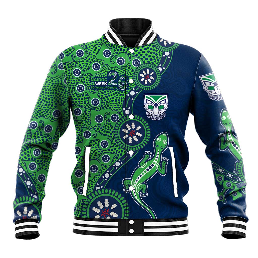 New Zealand Warriors NAIDOC Week 2026 Baseball Jacket Aboriginal Lizard Dot Painting - 50 Years of Deadly