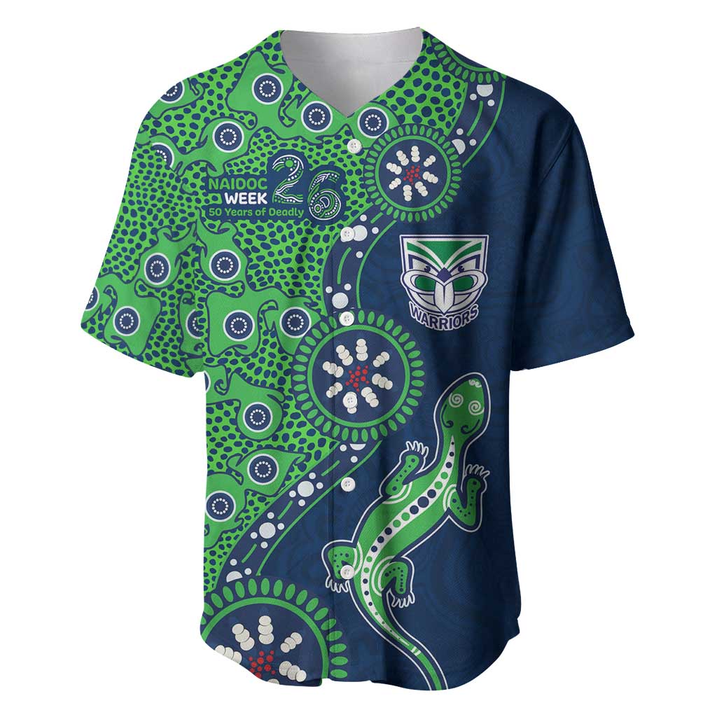 New Zealand Warriors NAIDOC Week 2026 Baseball Jersey Aboriginal Lizard Dot Painting - 50 Years of Deadly