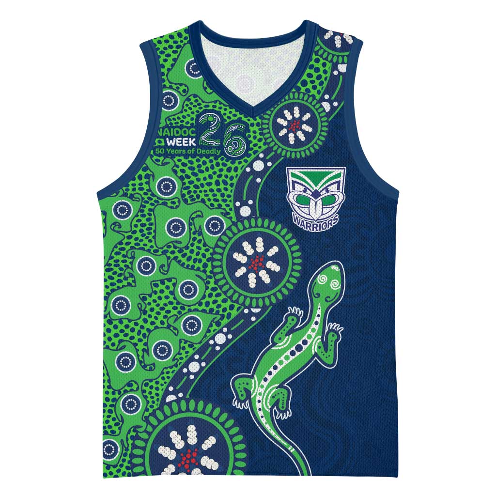 New Zealand Warriors NAIDOC Week 2026 Basketball Jersey Aboriginal Lizard Dot Painting - 50 Years of Deadly