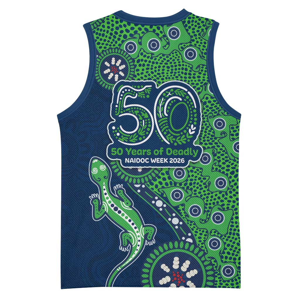 New Zealand Warriors NAIDOC Week 2026 Basketball Jersey Aboriginal Lizard Dot Painting - 50 Years of Deadly