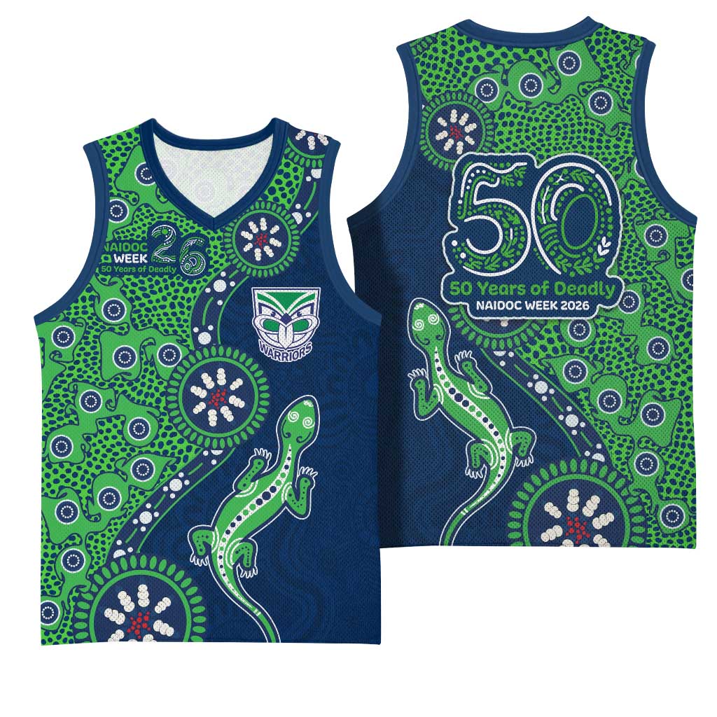 New Zealand Warriors NAIDOC Week 2026 Basketball Jersey Aboriginal Lizard Dot Painting - 50 Years of Deadly