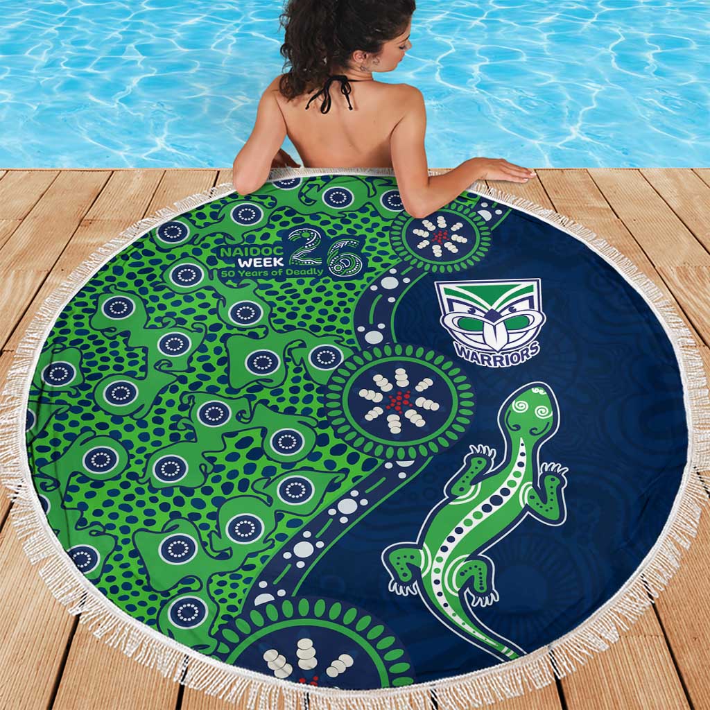 New Zealand Warriors NAIDOC Week 2026 Beach Blanket Aboriginal Lizard Dot Painting - 50 Years of Deadly