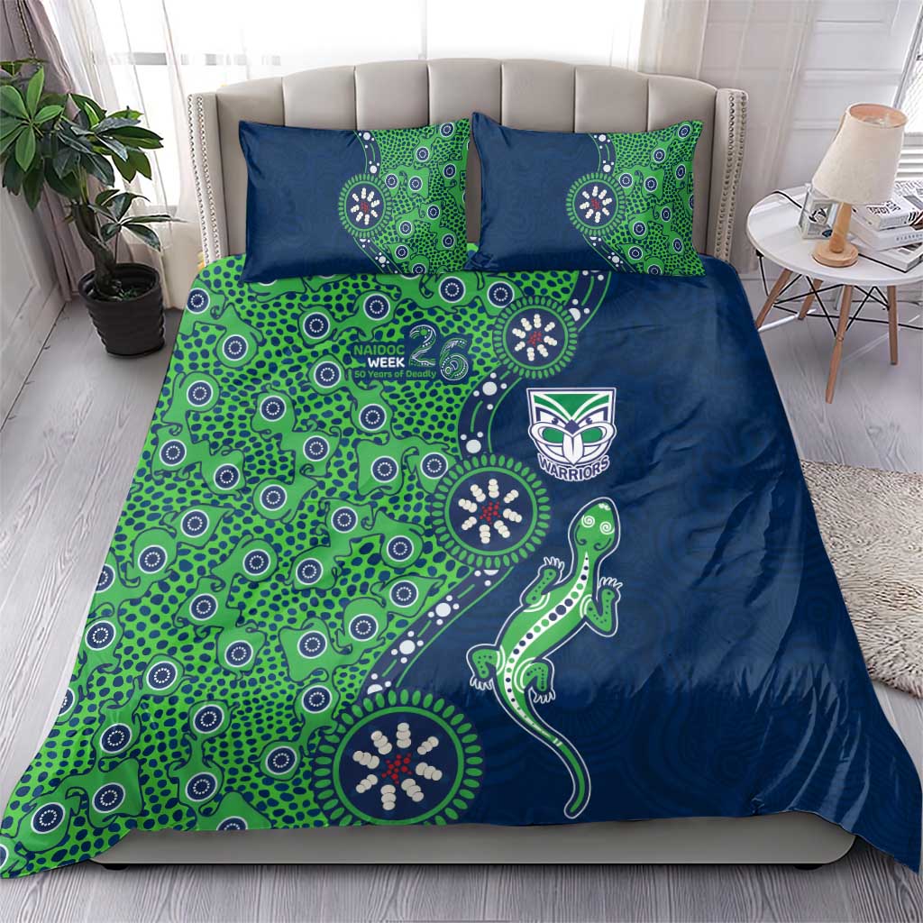 New Zealand Warriors NAIDOC Week 2026 Bedding Set Aboriginal Lizard Dot Painting - 50 Years of Deadly