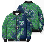 New Zealand Warriors NAIDOC Week 2026 Bomber Puffer Jacket Aboriginal Lizard Dot Painting - 50 Years of Deadly