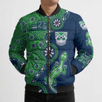 New Zealand Warriors NAIDOC Week 2026 Bomber Puffer Jacket Aboriginal Lizard Dot Painting - 50 Years of Deadly
