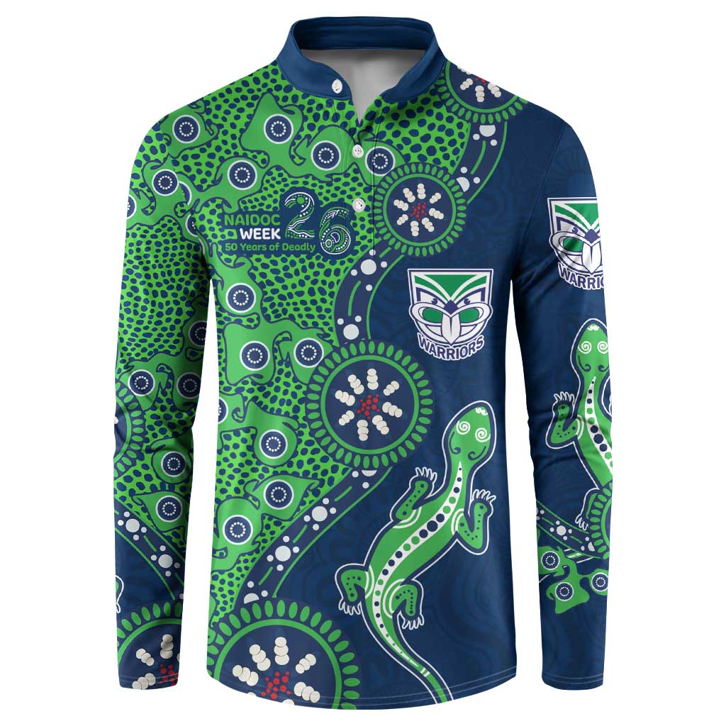 New Zealand Warriors NAIDOC Week 2026 Button Sweatshirt Aboriginal Lizard Dot Painting - 50 Years of Deadly
