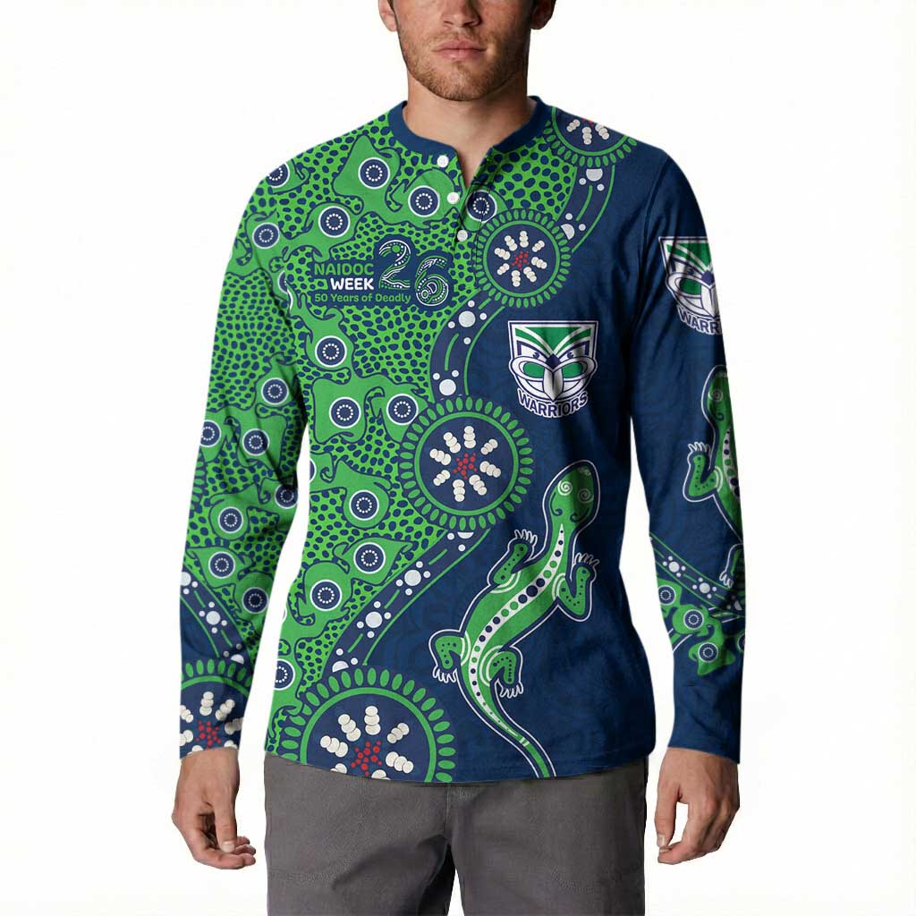 New Zealand Warriors NAIDOC Week 2026 Button Sweatshirt Aboriginal Lizard Dot Painting - 50 Years of Deadly