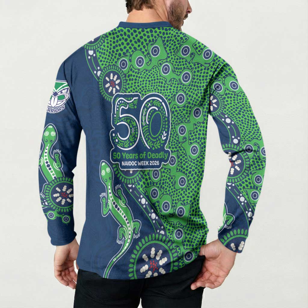New Zealand Warriors NAIDOC Week 2026 Button Sweatshirt Aboriginal Lizard Dot Painting - 50 Years of Deadly