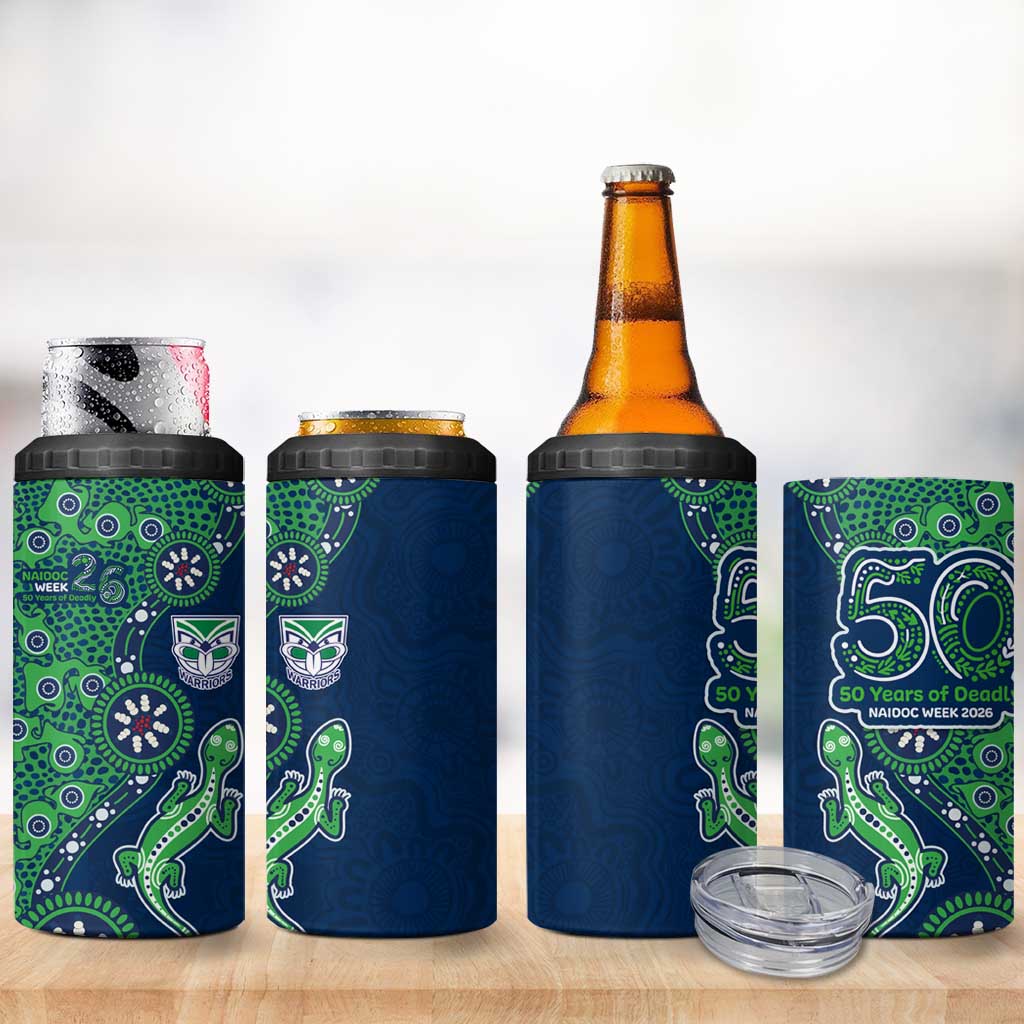 New Zealand Warriors NAIDOC Week 2026 4 in 1 Can Cooler Tumbler Aboriginal Lizard Dot Painting - 50 Years of Deadly
