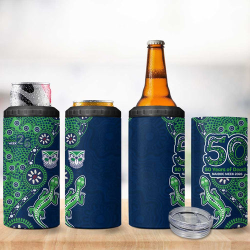 New Zealand Warriors NAIDOC Week 2026 4 in 1 Can Cooler Tumbler Aboriginal Lizard Dot Painting - 50 Years of Deadly