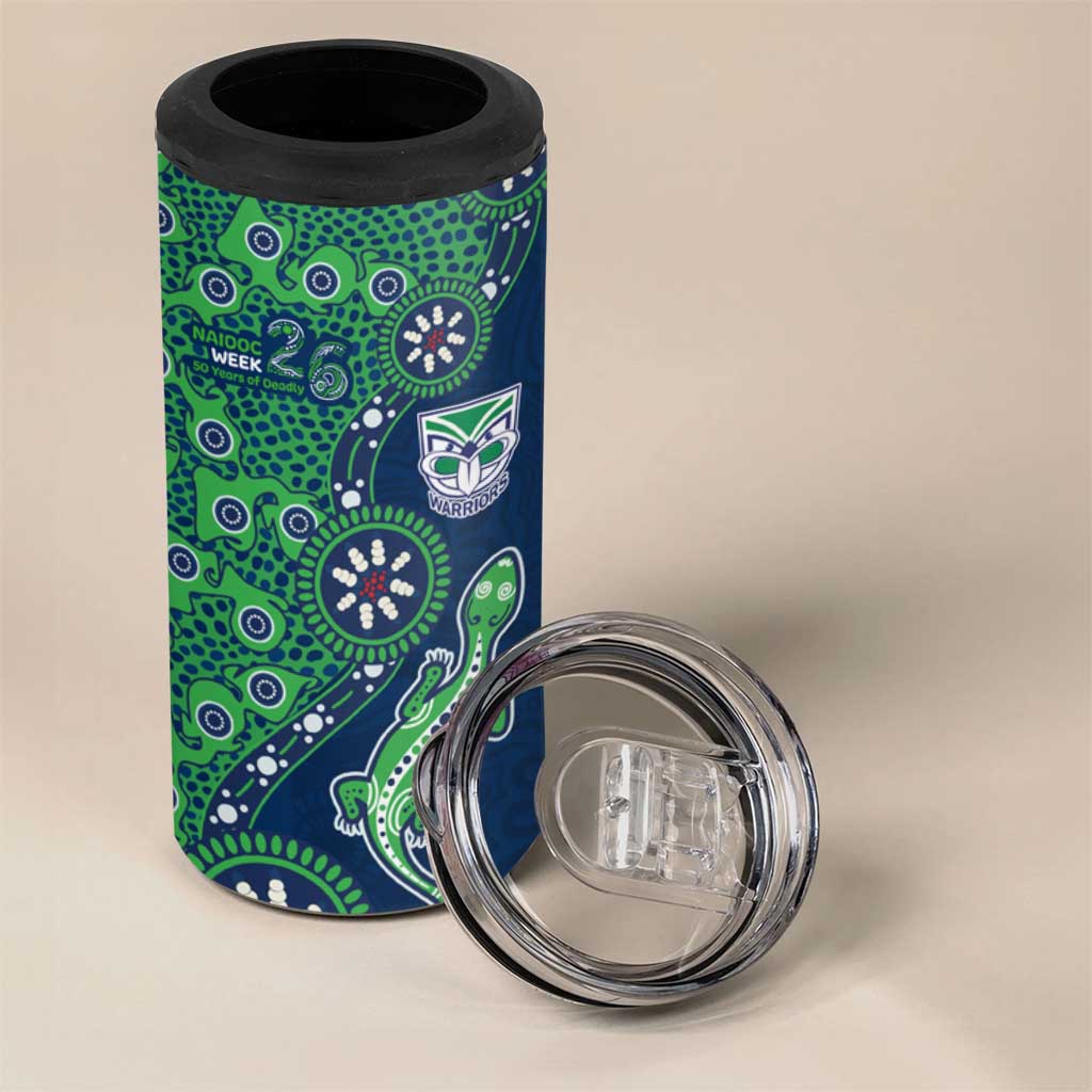 New Zealand Warriors NAIDOC Week 2026 4 in 1 Can Cooler Tumbler Aboriginal Lizard Dot Painting - 50 Years of Deadly