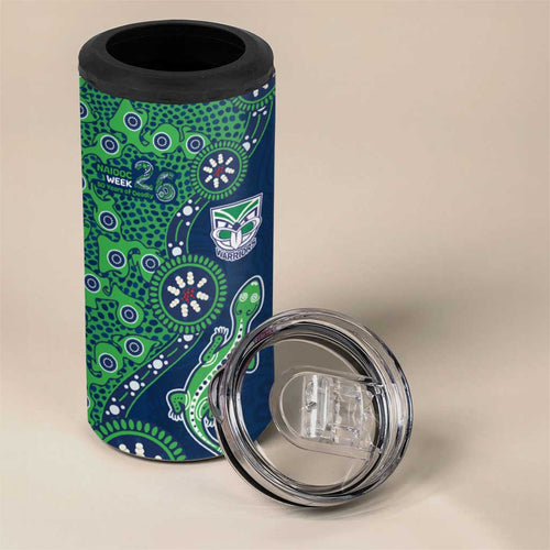 New Zealand Warriors NAIDOC Week 2026 4 in 1 Can Cooler Tumbler Aboriginal Lizard Dot Painting - 50 Years of Deadly