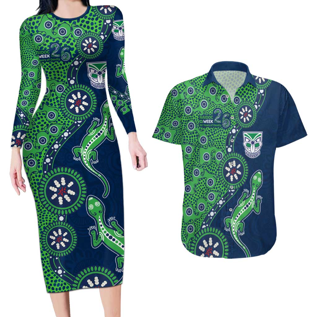 New Zealand Warriors NAIDOC Week 2026 Couples Matching Long Sleeve Bodycon Dress and Hawaiian Shirt Aboriginal Lizard Dot Painting - 50 Years of Deadly