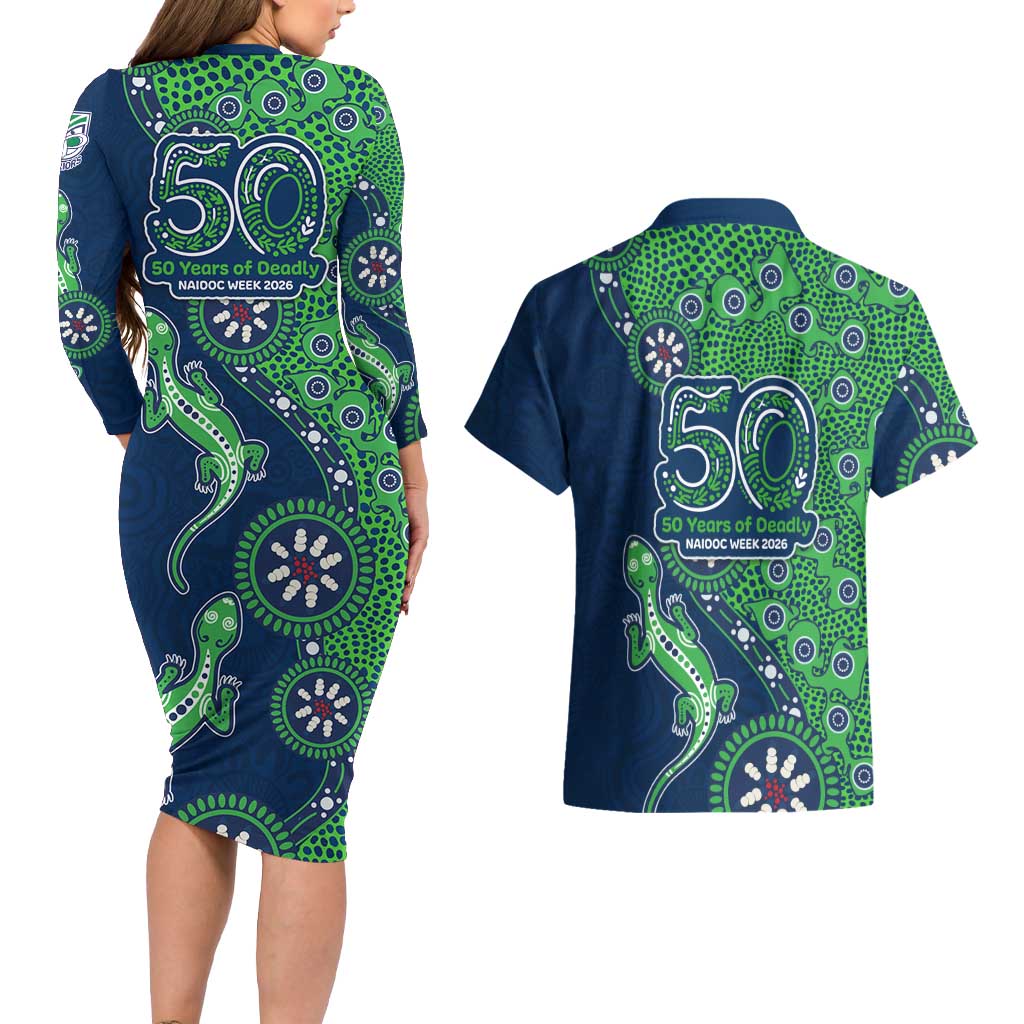 New Zealand Warriors NAIDOC Week 2026 Couples Matching Long Sleeve Bodycon Dress and Hawaiian Shirt Aboriginal Lizard Dot Painting - 50 Years of Deadly