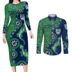 New Zealand Warriors NAIDOC Week 2026 Couples Matching Long Sleeve Bodycon Dress and Long Sleeve Button Shirt Aboriginal Lizard Dot Painting - 50 Years of Deadly