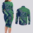 New Zealand Warriors NAIDOC Week 2026 Couples Matching Long Sleeve Bodycon Dress and Long Sleeve Button Shirt Aboriginal Lizard Dot Painting - 50 Years of Deadly