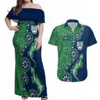 New Zealand Warriors NAIDOC Week 2026 Couples Matching Off Shoulder Maxi Dress and Hawaiian Shirt Aboriginal Lizard Dot Painting - 50 Years of Deadly